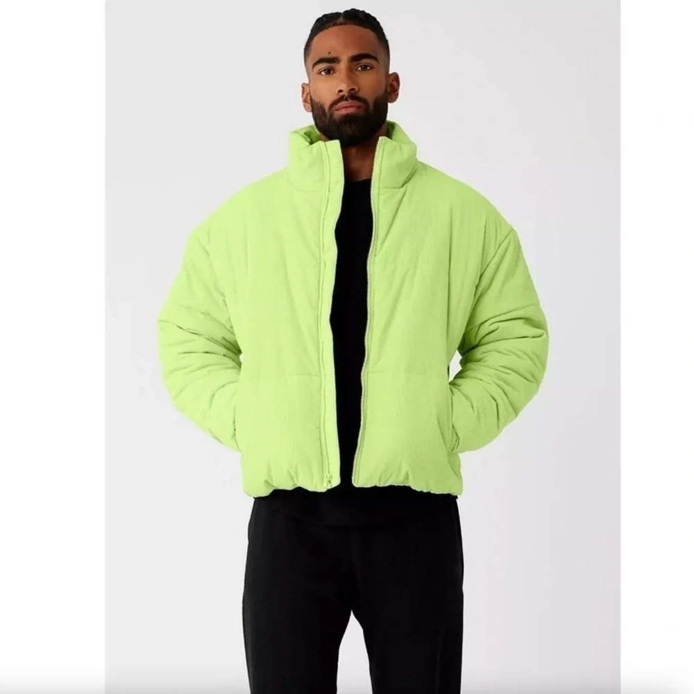 Alo Yoga Corduroy Stage Puffer in Celery Green Unisex Cotton Blend Size XXL